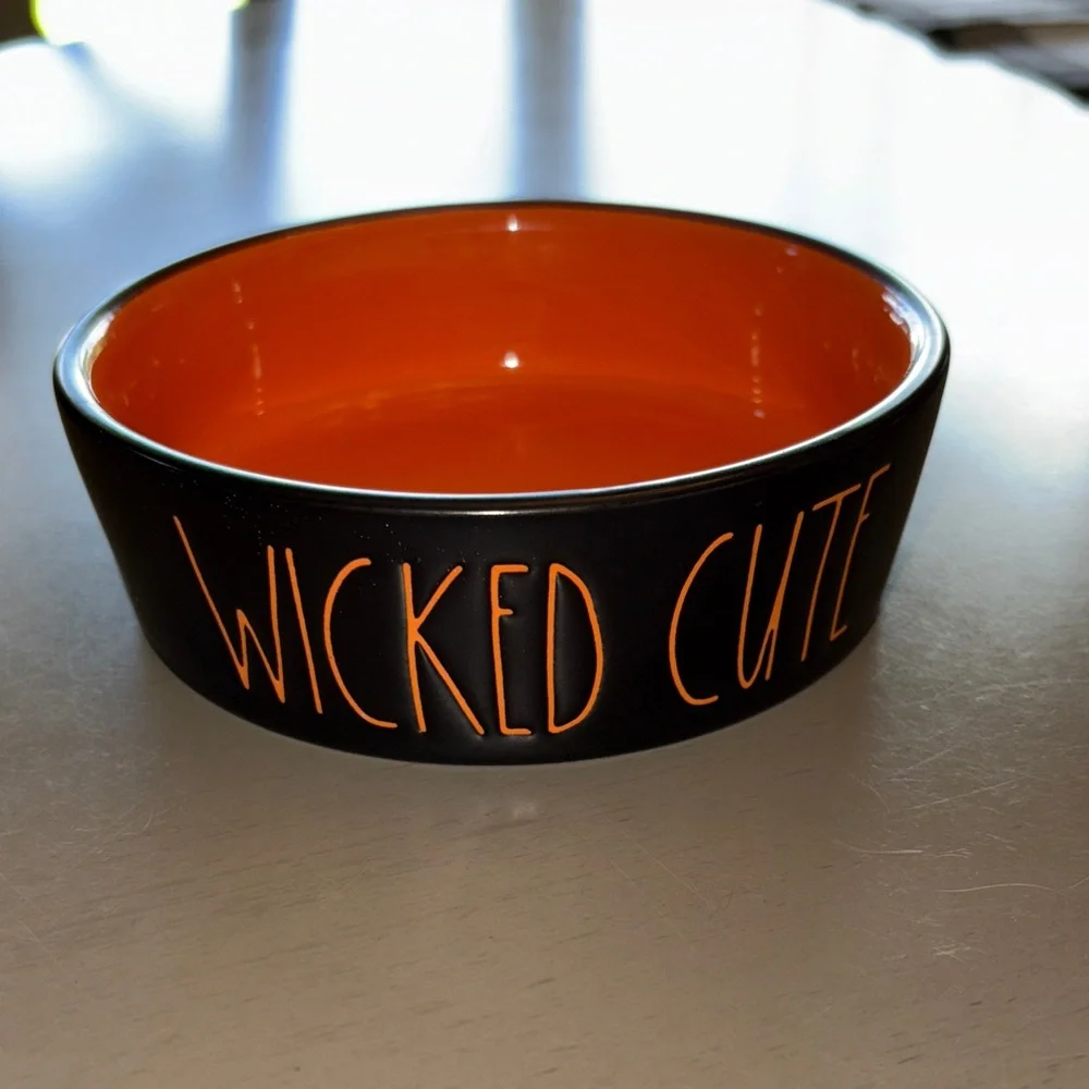 Rae Dunn Wicked Cute Black and Orange Small Pet Bowl